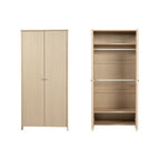 Bebe & Beyond Seeker Nordic Nursery Wardrobe in light textured wood-effect finish with two doors and brushed metal handles inside view