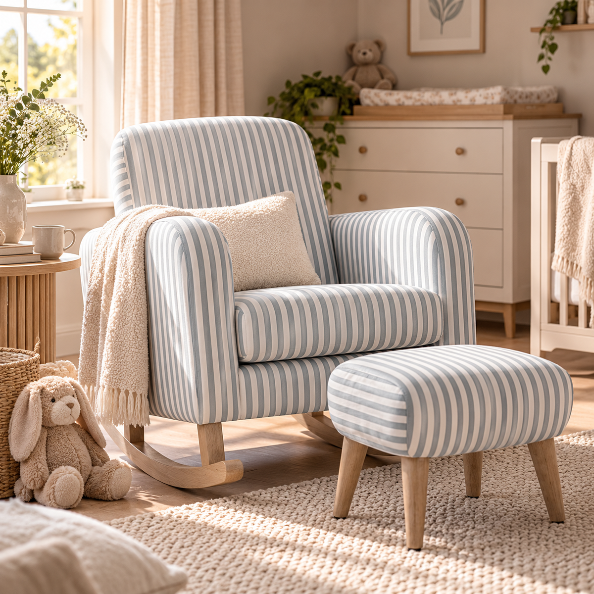CuddleCo Etta Nursing Chair & Footstool – Sea Salt Stripe