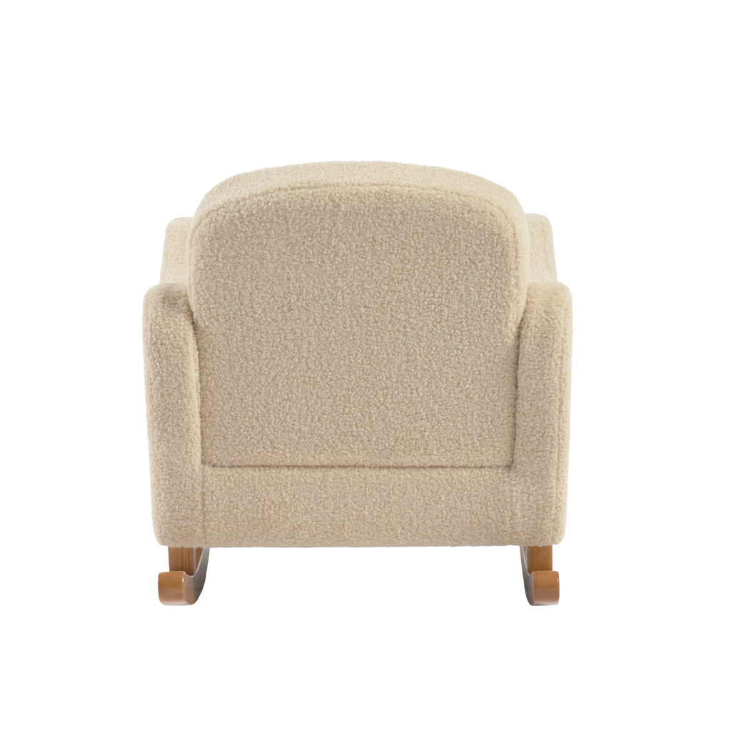 Bebe & Beyond children's rocking armchair in neutral oatmeal teddy fabric rear