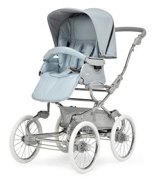 Bebecar stylo class celestine pram and pushchair with light blue and gray classic design and white-walled wheels