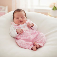 Baby Girls Pink & White Dogtooth Lace Long Leg Dungaree Set