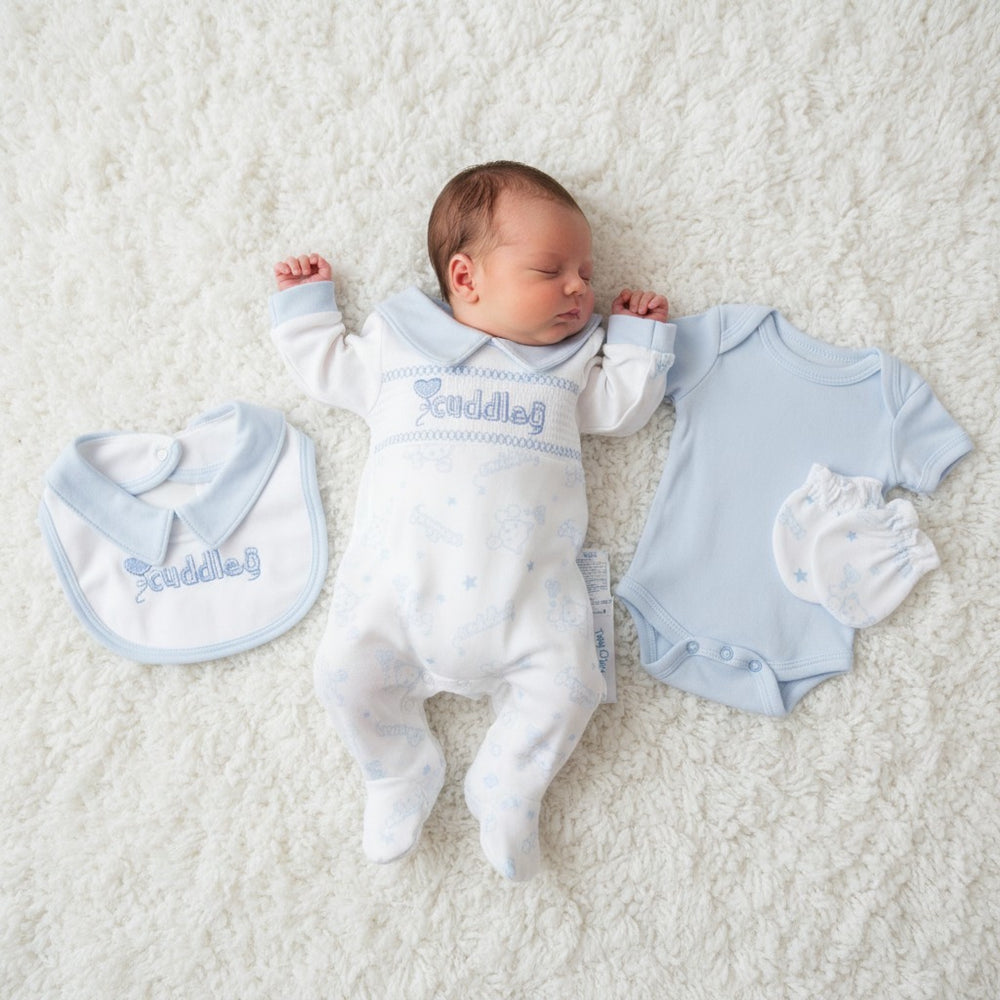 Smocked "Cuddles" 4 Piece Set – Premature Baby Boys Gift Set