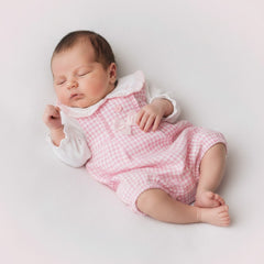 Baby Girls Pink & White Dogtooth Lace Dungaree Set