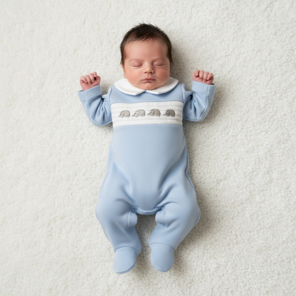 Premature Baby Boys Smocked Elephant Romper