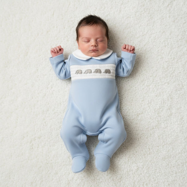 Premature Baby Boys Smocked Elephant Romper
