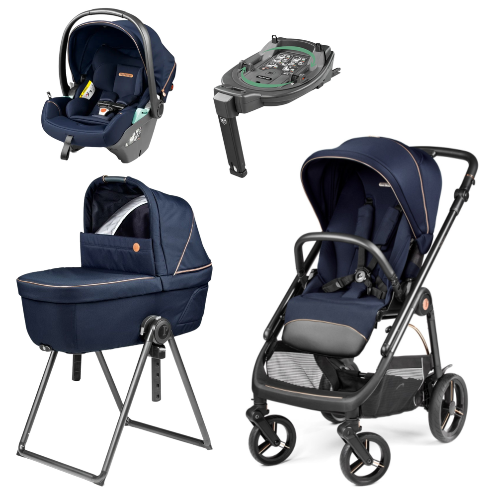 Navy blue and black peg perego veloce lite travel system stroller with sleek modern design i-size 360 bundle front view