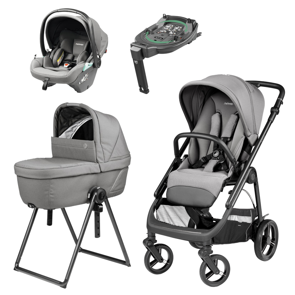 Peg perego veloce lite travel system mercury in gray and black with convertible stroller bassinet and car seat base