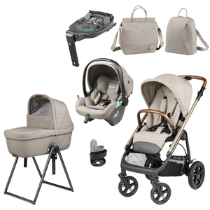 Beige and black peg perego veloce deluxe stroller with rose gold handlebars in town country travel system bundle