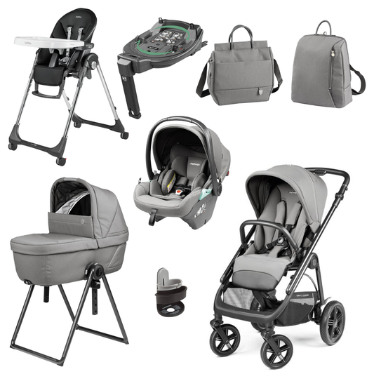 Gray and black peg perego veloce elite town country travel system stroller with adjustable handlebars and sturdy wheels