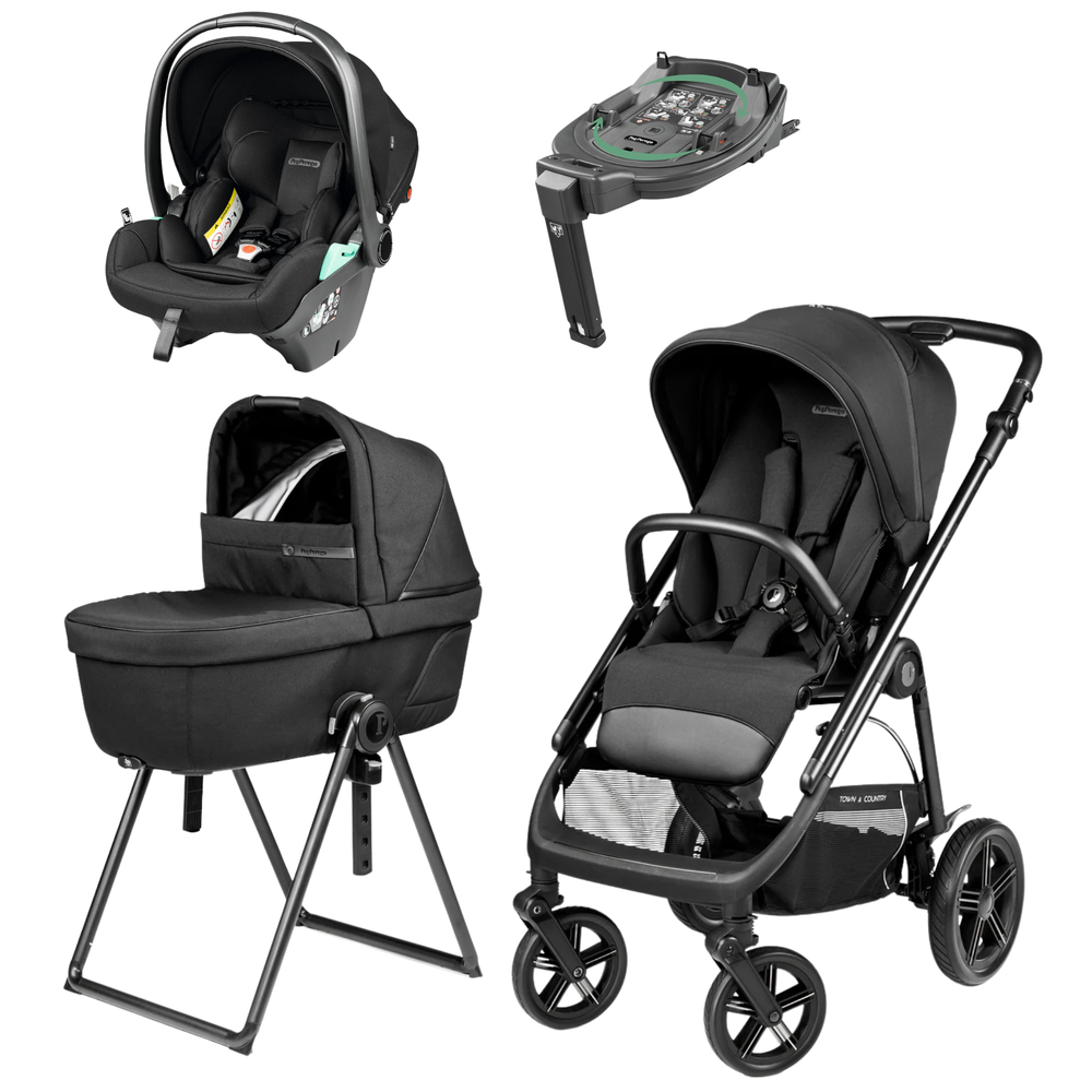 Peg perego veloce lite town country travel system i-size bundle true black stroller with canopy and adjustable handlebars
