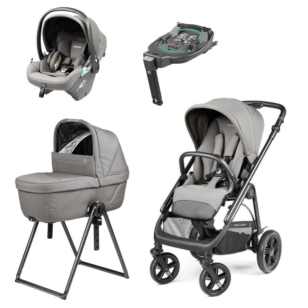 Gray infant car seat with black frame and light teal accents from peg perego veloce lite town country travel system