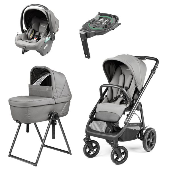 Gray infant car seat with black frame and light teal accents from peg perego veloce lite town country travel system