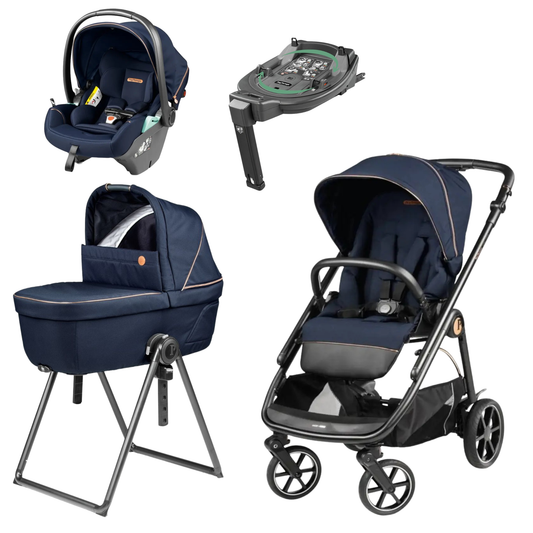 Navy blue and black Peg Perego Veloce Lite Town Country travel system stroller with sleek metal frame and four wheels