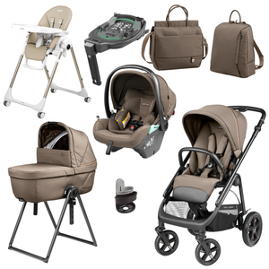 Beige and black peg perego veloce elite town country travel system stroller with adjustable handlebars and four wheels