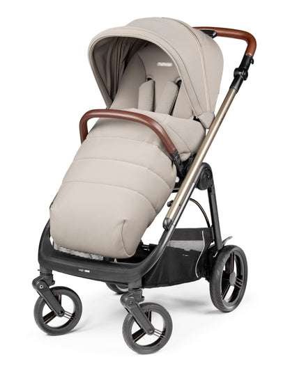 Beige and black peg perego veloce lite stroller with wooden handlebars in travel system 360 twist i-size bundle astral