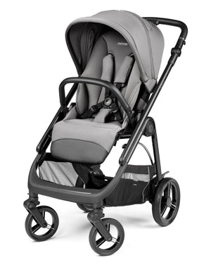 Peg perego veloce lite travel system 360 twist i-size bundle mercury stroller in gray and black with canopy and storage basket