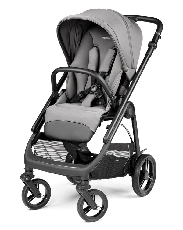 Peg perego veloce lite travel system 360 twist i-size bundle mercury stroller in gray and black with canopy and storage basket