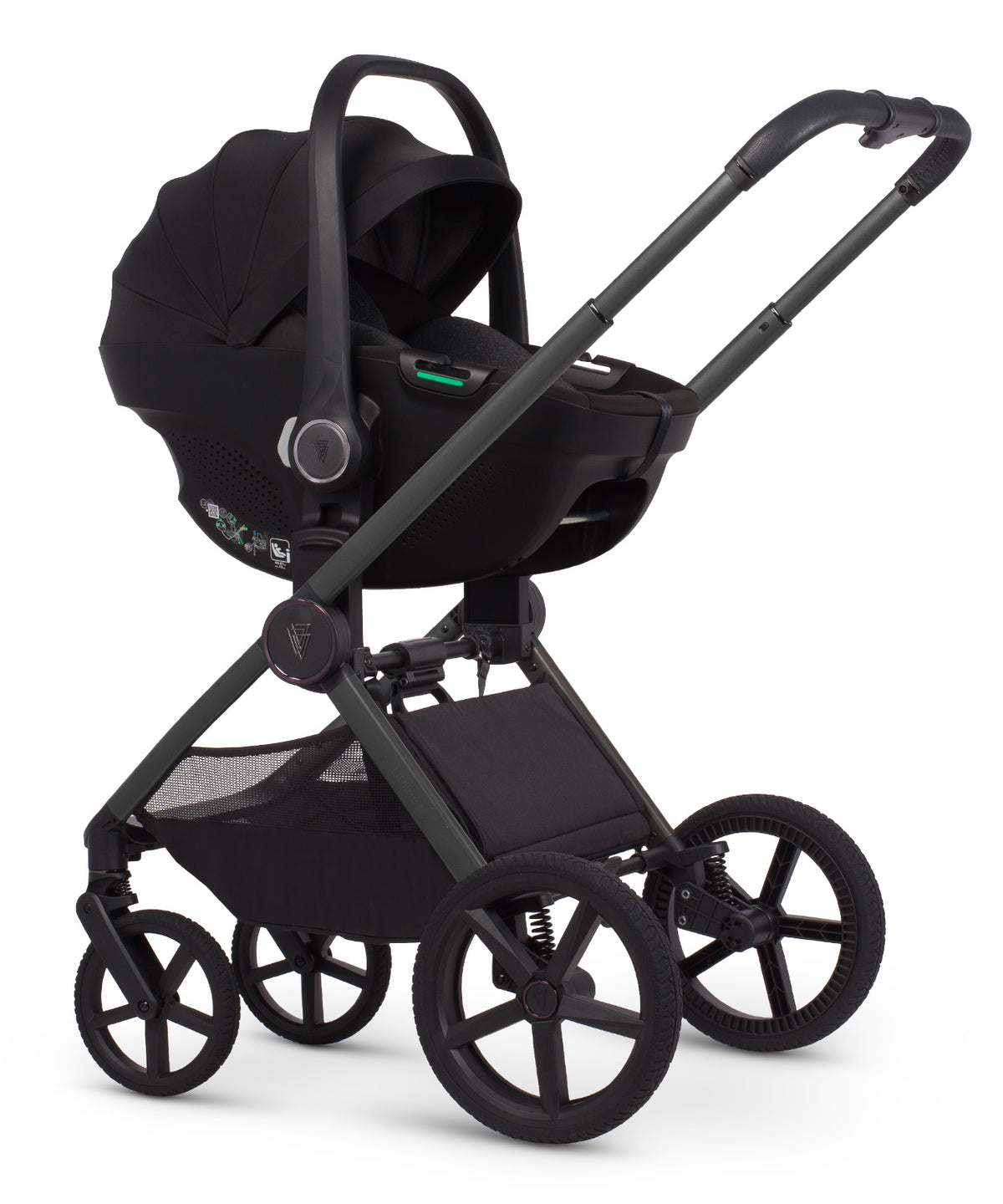 Venicci Upline 3 travel system black infant car seat stroller with sleek matte finish and modern 3 in 1 design