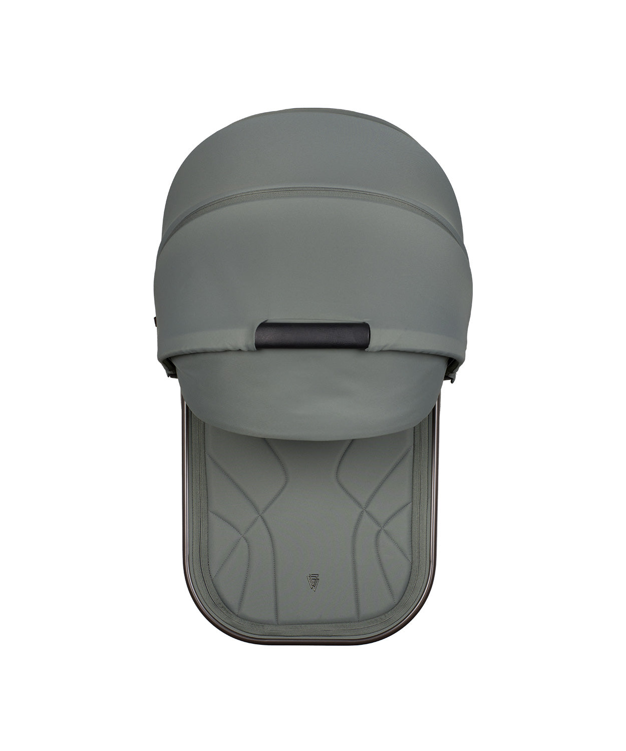 Venicci upline 3 travel system gray fabric stroller canopy with black handle and stitched detailing backside view