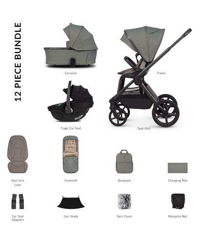 Venicci upline 3 travel system stroller frame in matte black with sturdy wheels shown from the back side