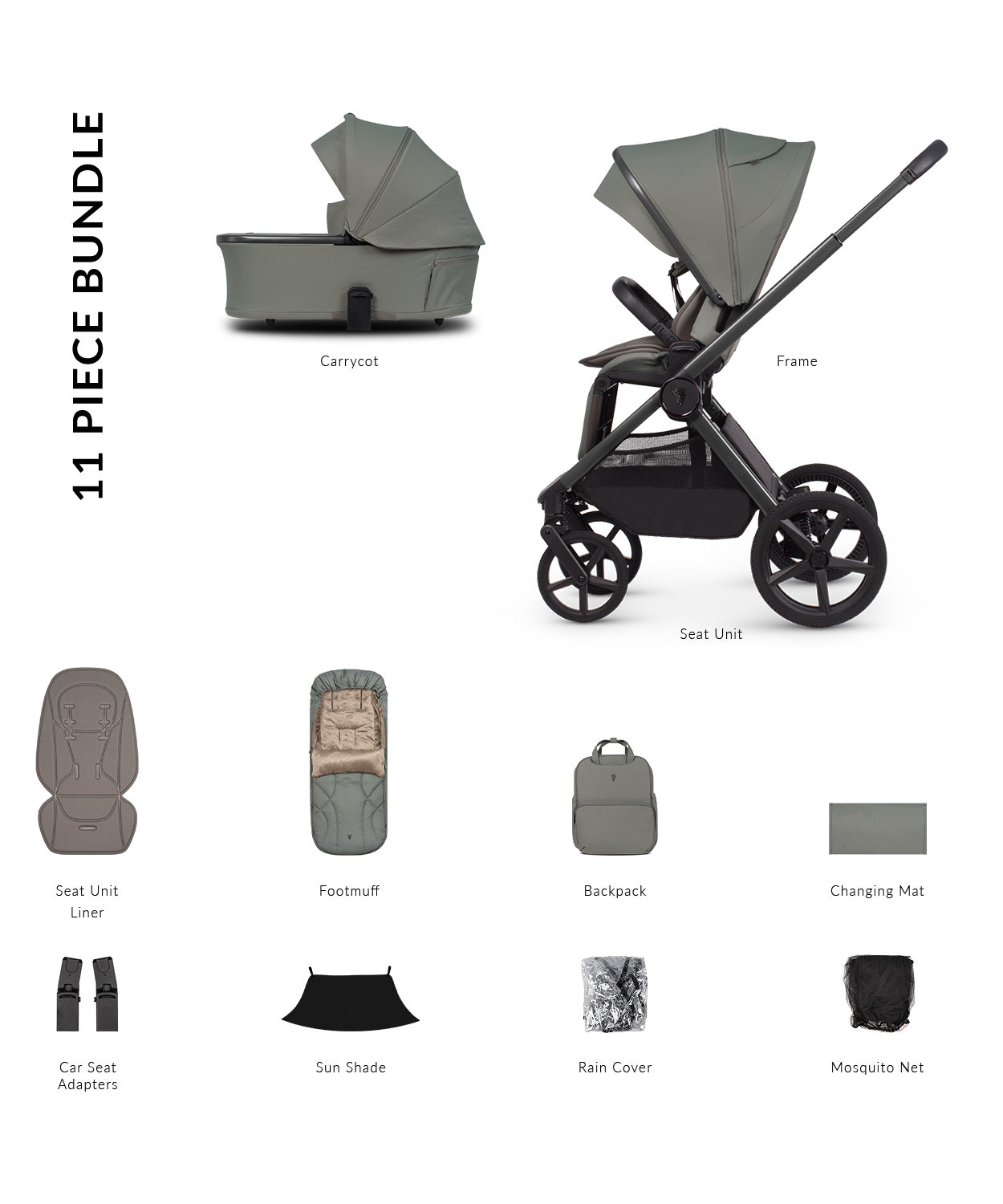Venicci upline 3 aloe 2 in 1 pushchair with sleek matte gray canopy and black frame robust stroller design