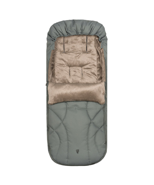 A cozy olive green quilted baby sleep sack with plush beige interior for use with venicci upline 3 aloe pushchair