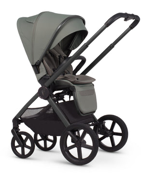 Modern charcoal gray venicci upline 3 aloe 2 in 1 pushchair with sleek black frame, canopy, adjustable handlebar, and storage basket