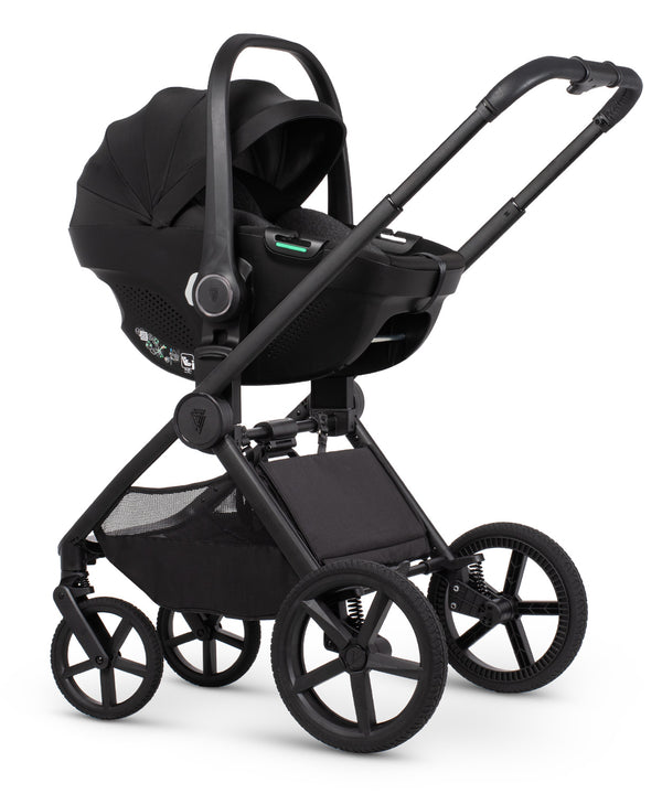 Black venicci upline 3 travel system infant car seat stroller with sleek modern design and matte onyx finish