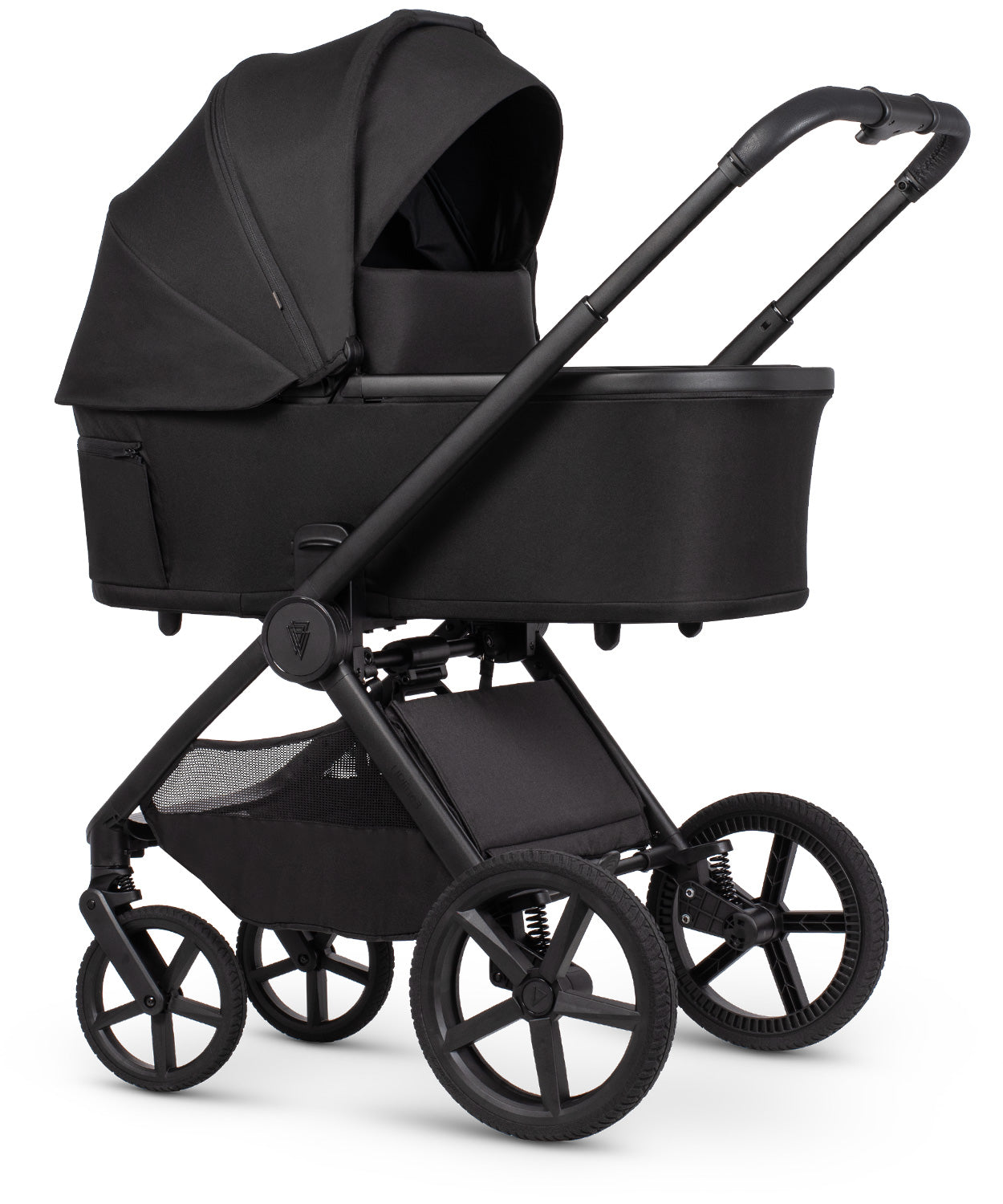 Venicci upline 3 onyx 2 in 1 pushchair black baby stroller with sleek modern design and matte finish shown from the back side