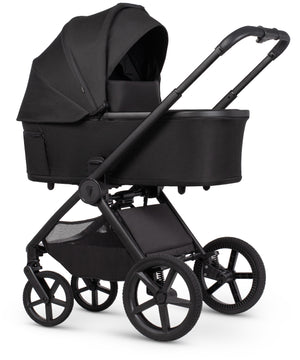 Venicci upline 3 onyx 2 in 1 pushchair black baby stroller with sleek modern design and matte finish shown from the back side