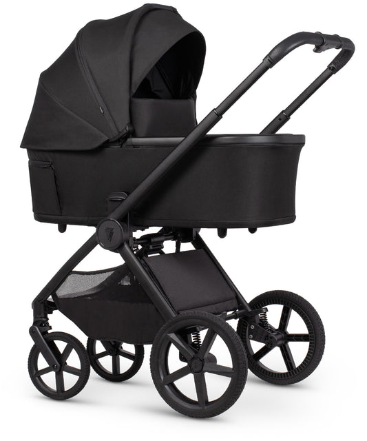 Venicci upline 3 onyx 2 in 1 pushchair black baby stroller with sleek modern design and matte finish shown from the back side