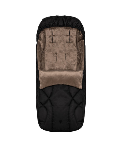 Black and beige quilted baby stroller cover with patterned fabric interior for Venicci Upline 3 Onyx 2 in 1 pushchair