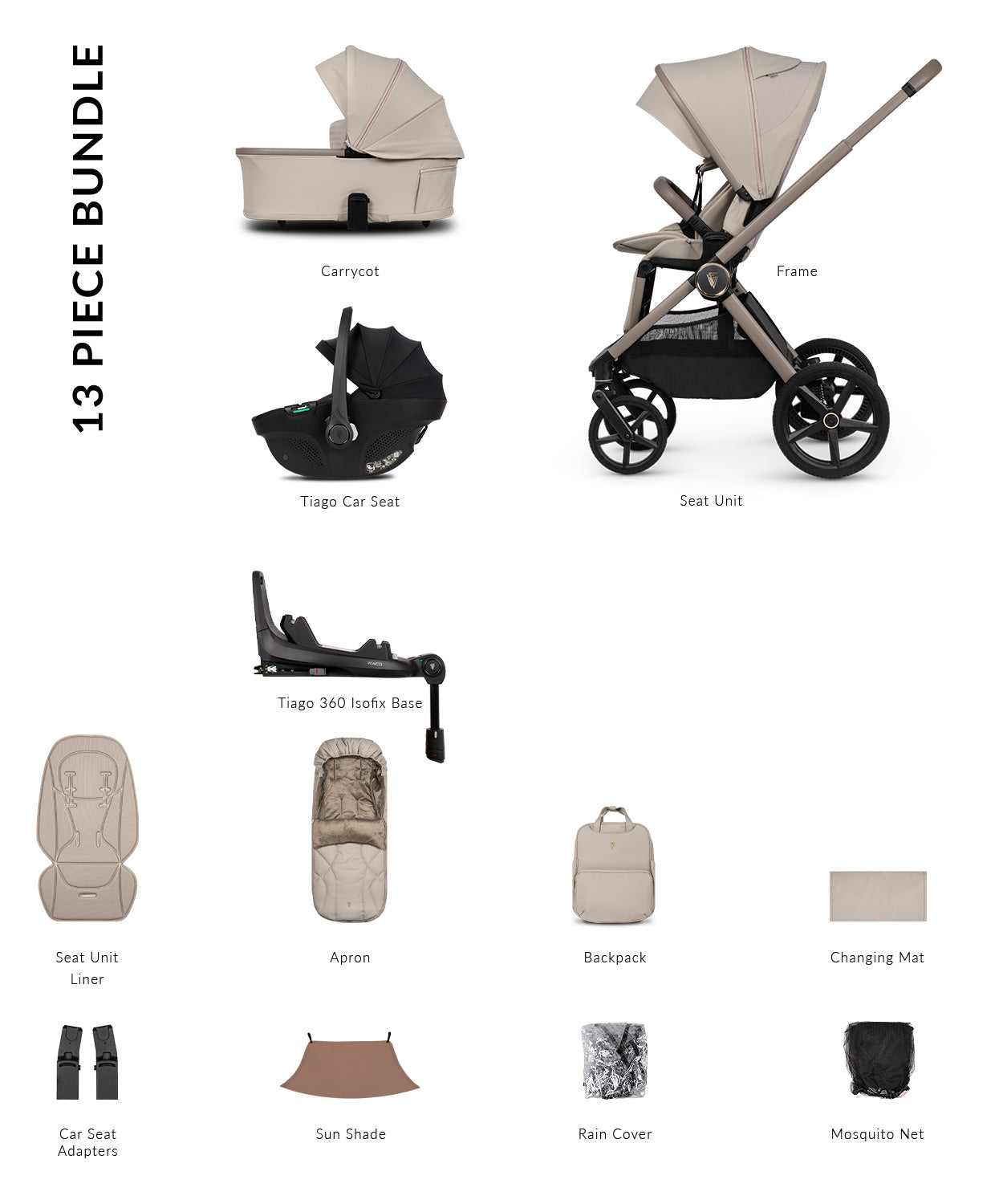 Beige and black tiago 360 isofix base with sleek modern design in venicci upline 3 travel system pebble luxury bundle