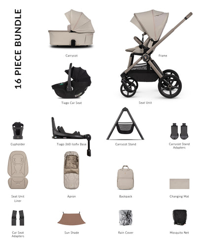 Venicci Upline 3 Travel System in Pebble – 4 in 1 Plus with Home Stand | Ultimate 16 Piece Bundle