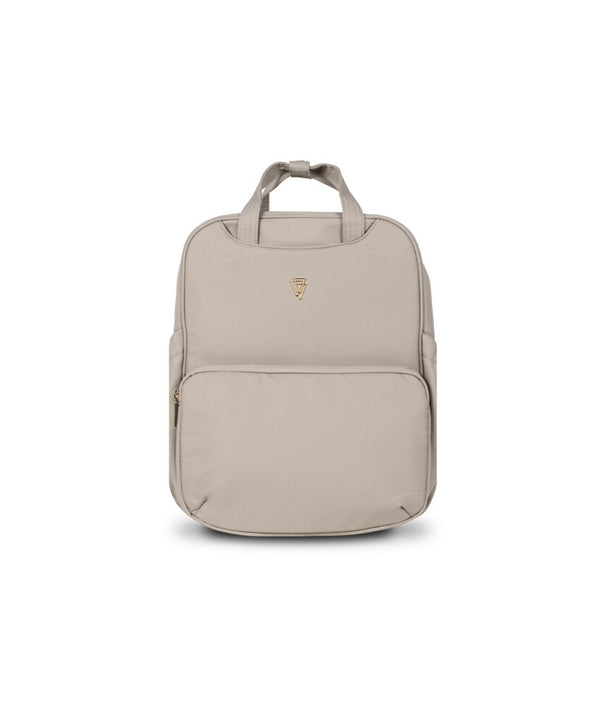 Beige nylon backpack with subtle gold logo on the front for venicci upline 3 pebble 2 in 1 pushchair accessory