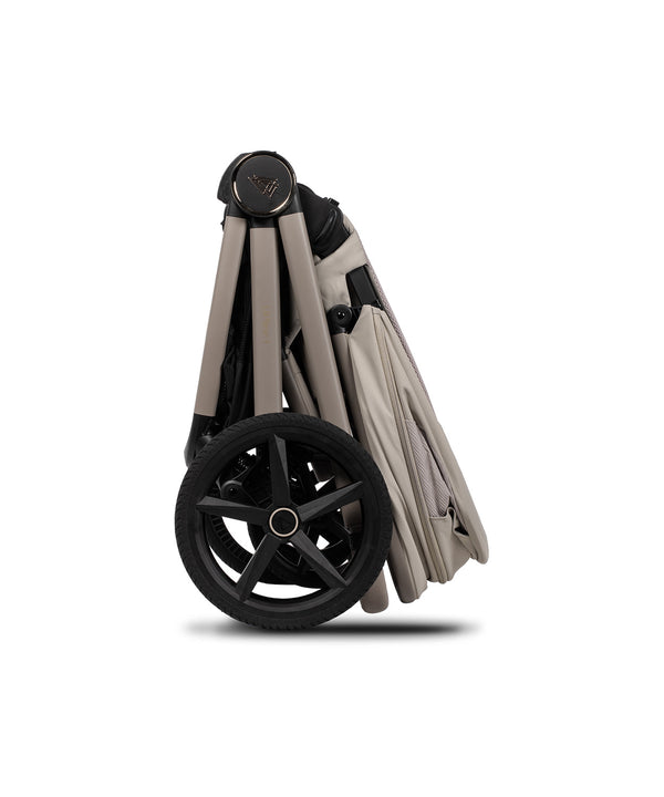 Beige and black venicci upline 3 pebble 2 in 1 pushchair foldable stroller with sleek modern design and large front wheel
