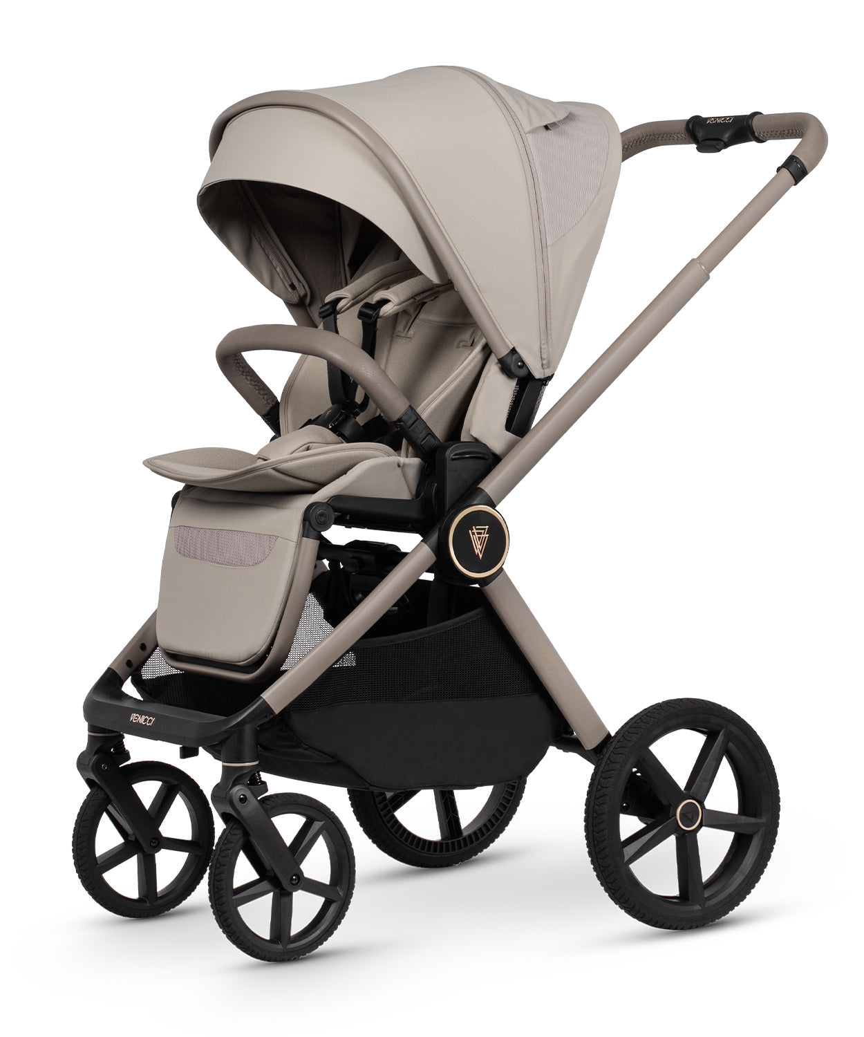Venicci Upline 3 Pebble 2 in 1 pushchair beige and black with sleek frame fabric canopy and stylish wheels