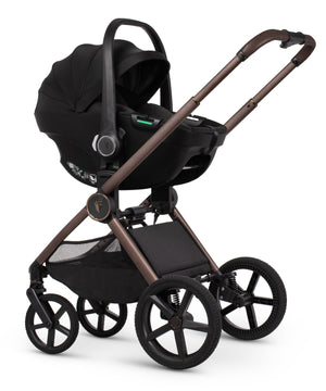 Black and bronze venicci upline 3 travel system infant car seat stroller with sleek modern design in sand color