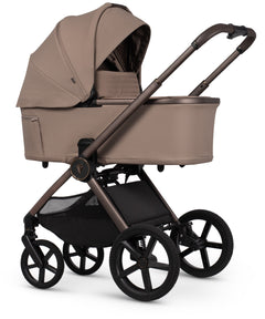 Beige and black venicci upline 3 sand 2 in 1 pushchair with sleek curved canopy and sturdy metal frame