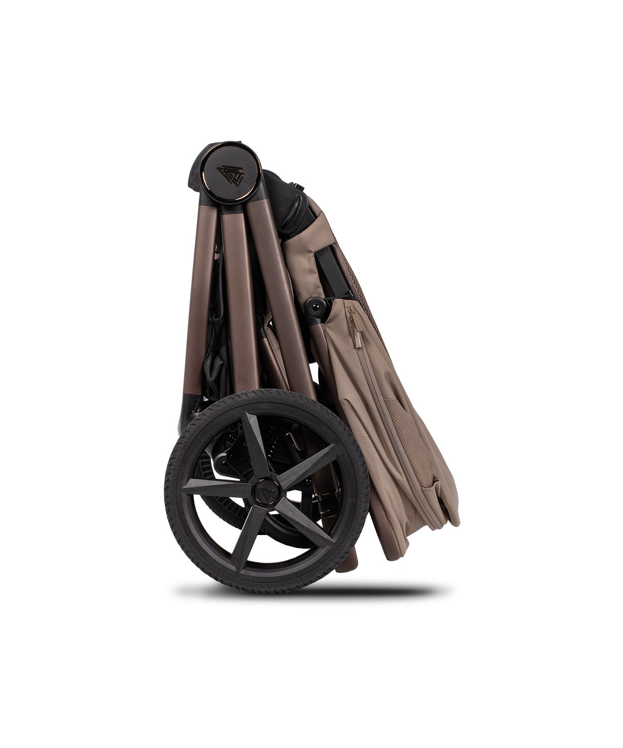 Venicci upline 3 travel system foldable stroller in brown and black with sleek modern design and 12 piece comfort bundle