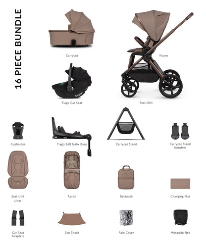 The tiago 360 isofix base in black with adjustable harness straps for infant car seats in the venicci upline 3 travel system