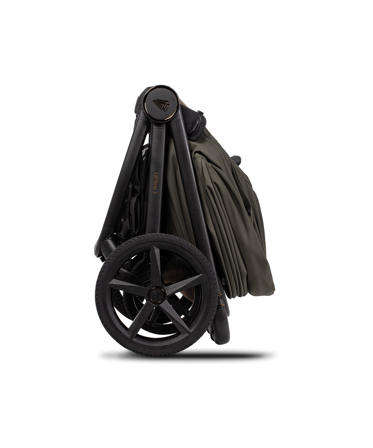 Venicci upline 3 travel system in truffle foldable black and olive green stroller with sleek modern design