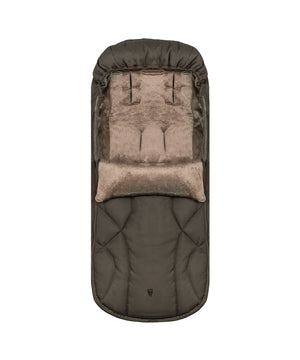 Olive green quilted baby sleep sack with plush beige interior and matching pillow for venicci upline 3 truffle pushchair
