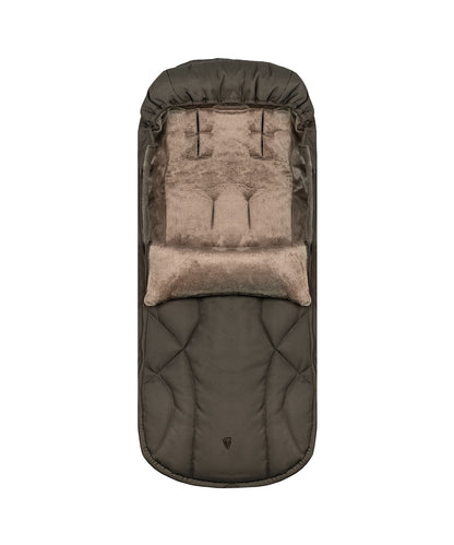 Olive green quilted baby sleep sack with plush beige interior and matching pillow from venicci upline 3 travel system truffle