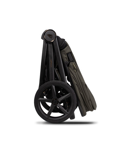 Venicci Upline 3 Truffle 2 in 1 pushchair foldable stroller in black and olive green with a matte finish frame and wheels