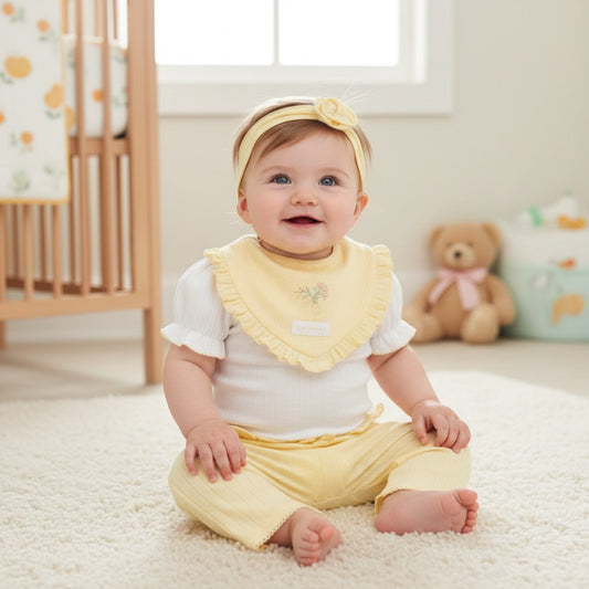 Lemon & White Ribbed Baby Girls Four Piece Outfit