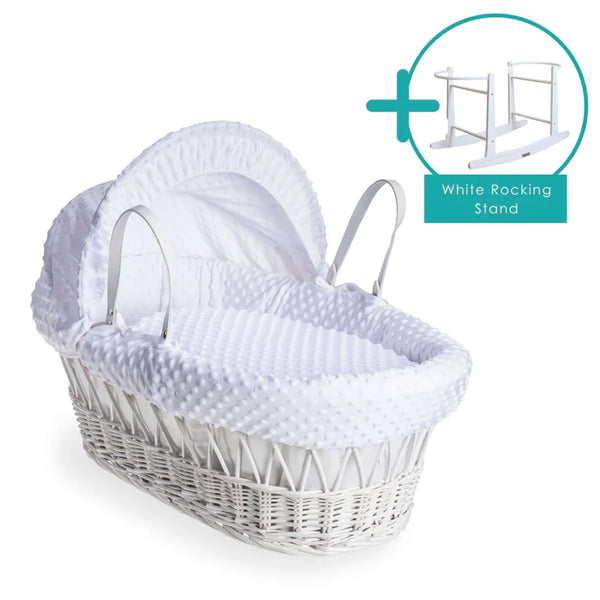 Baby Wicker Moses Basket in White Dimple By Clair De Lune
