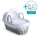 Baby Grey Wicker Moses Basket in White Dimple By Clair De Lune