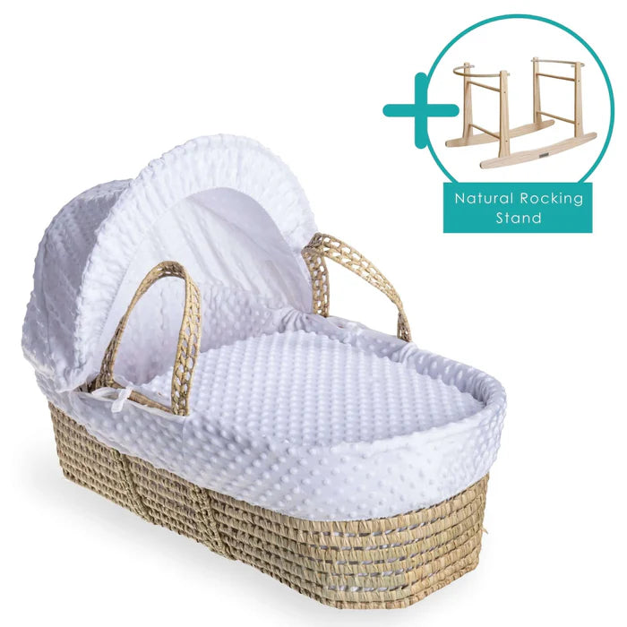 Baby Moses Basket in White Dimple By Clair De Lune