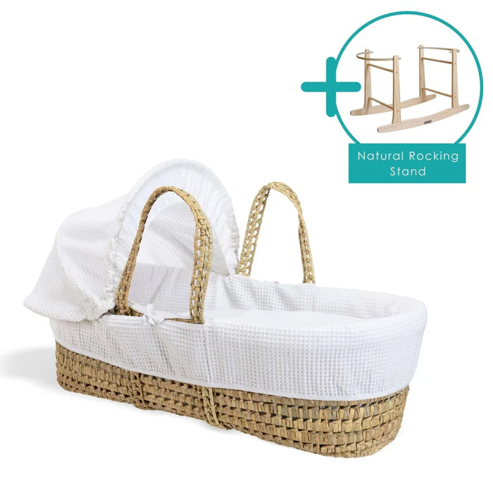 Baby Moses Basket in White Waffle By Clair De Lune